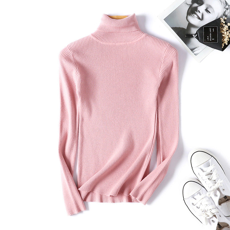 Women Turtleneck Sweater Women Long Sleeve Slim Fit Slimming Solid Color Korean Fresh Knitted Women Bottoming Shirt