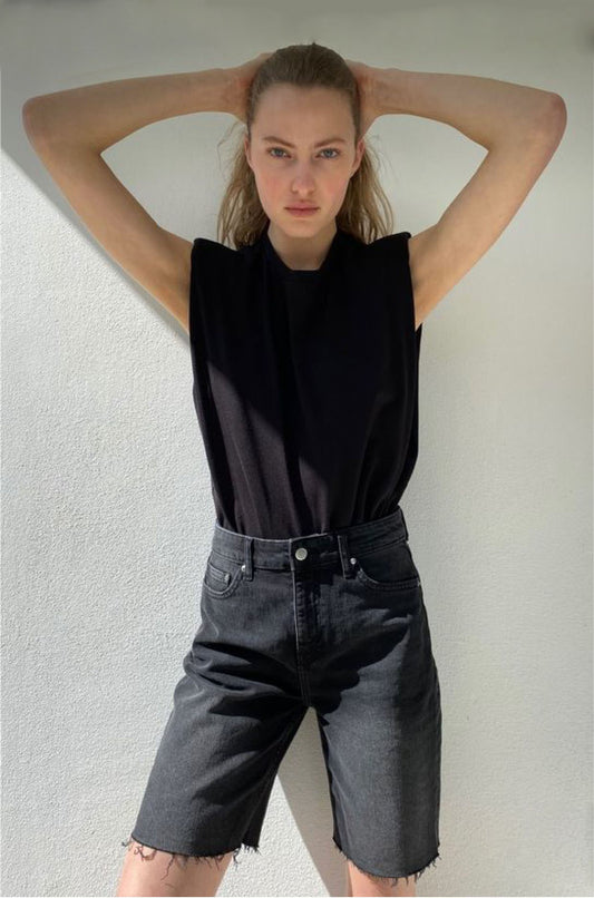 Women Clothing High Waist Straight Loose Breasted Denim Non-Elastic Cropped Pants Cool Black Washed Riding Sports Jeans