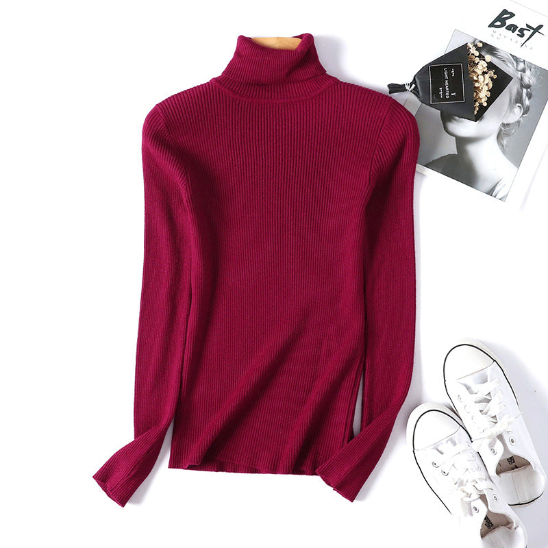 Women Turtleneck Sweater Women Long Sleeve Slim Fit Slimming Solid Color Korean Fresh Knitted Women Bottoming Shirt