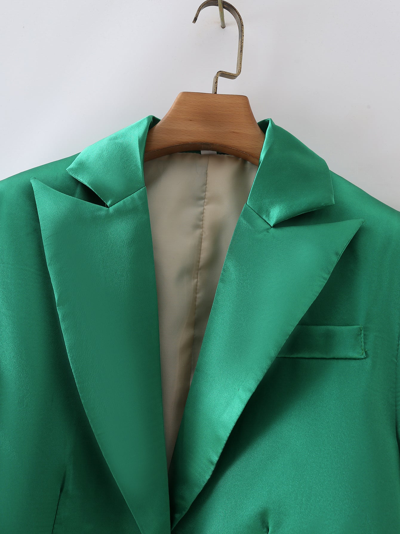 French Retro Women Clothing Slimming Solid Color Satin Short Blazer