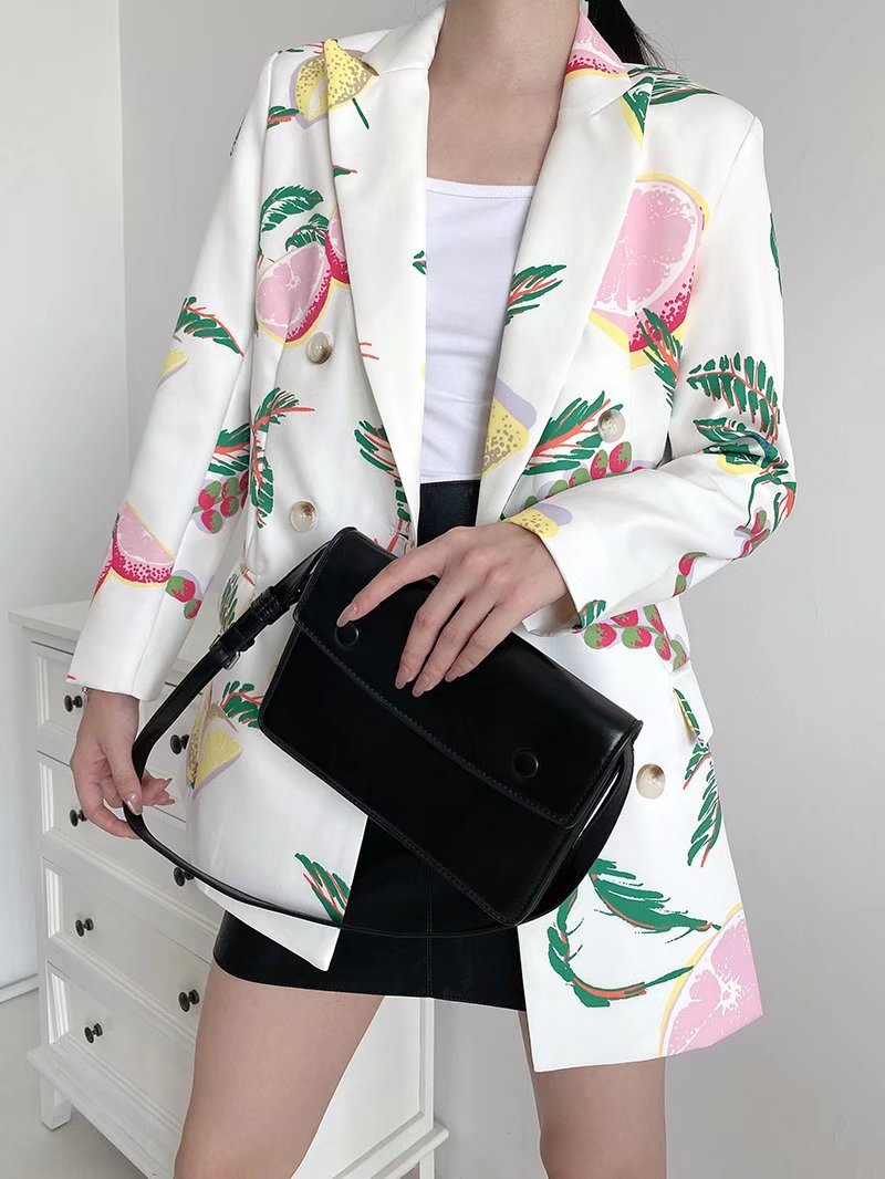 Autumn Fruit Printed Double Breasted Casual Blazer