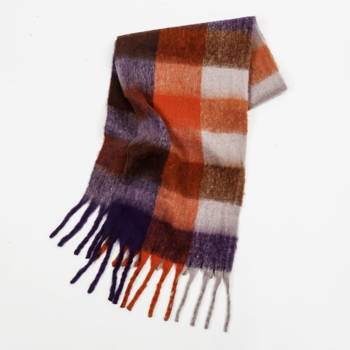 Women Color Matching Mohair Scarf Autumn Winter Warm Thickening Lattice Tassel