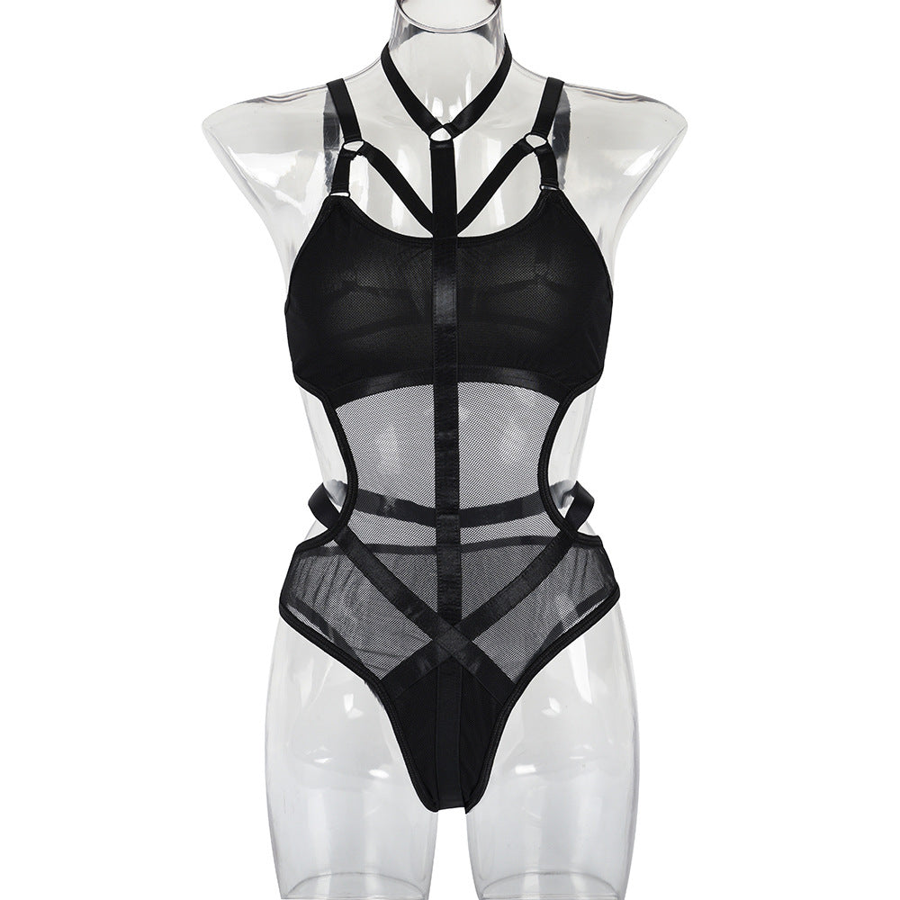 Sexy Jumpsuit Summer Fine Mesh Stitching Halter Body Shaping Corsets