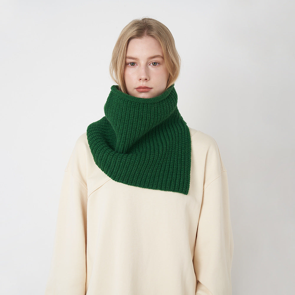 Autumn Winter Wear Solid Color Knitted Scarf Women High Neck Split Warm Cascading Collar Windproof Neck Scarf