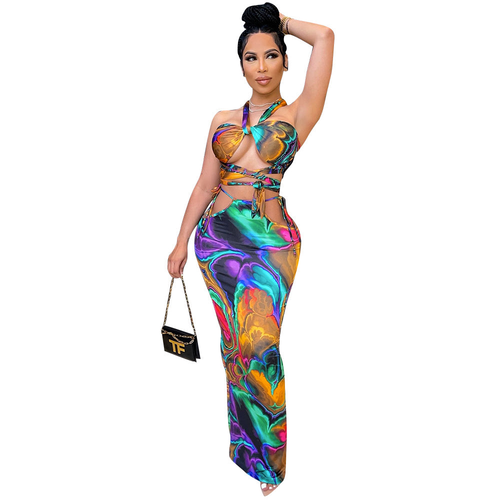 Sexy Digital Printing Corset Ladies Two Piece Set