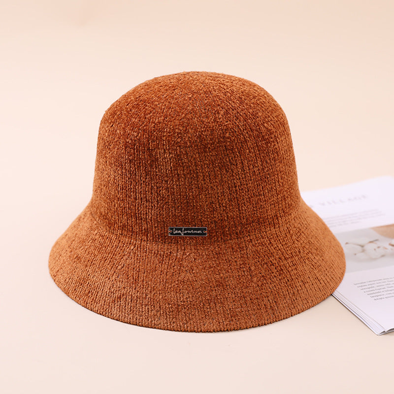 Autumn Winter Arrival Chenille Bucket Hat Simple Elegant Dome Knitted Hat Children