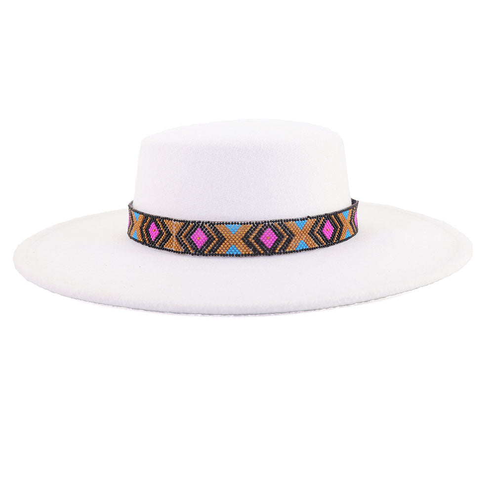 [Minimum order quantity is 2 pieces]Woolen Flat Top Hat Large Brim Hat Bohemian Holiday Broad Brimmed Hat