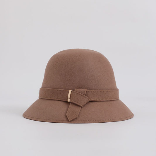 Camel Woolen Bucket Hat Women Fall Winter Hepburn Elegant Top Hat Japanese Classic Bucket Hat