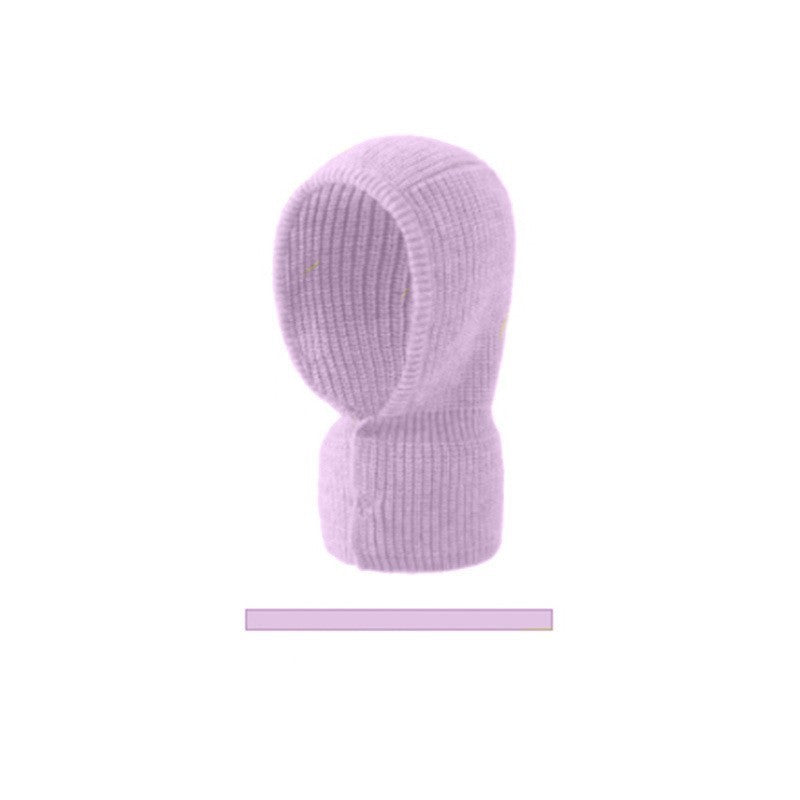 Internet Celebrity Stitching Button Balaclava Women Winter Thermal Knitting Scarf Hat