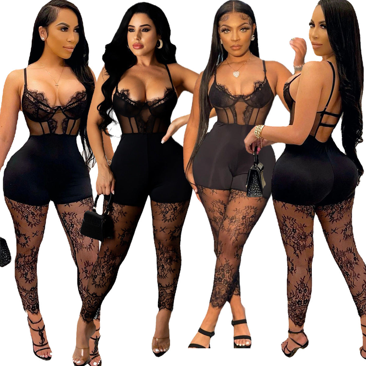 Women Clothing Cartilage Corset Lace Eyelash Edge Sling Romper