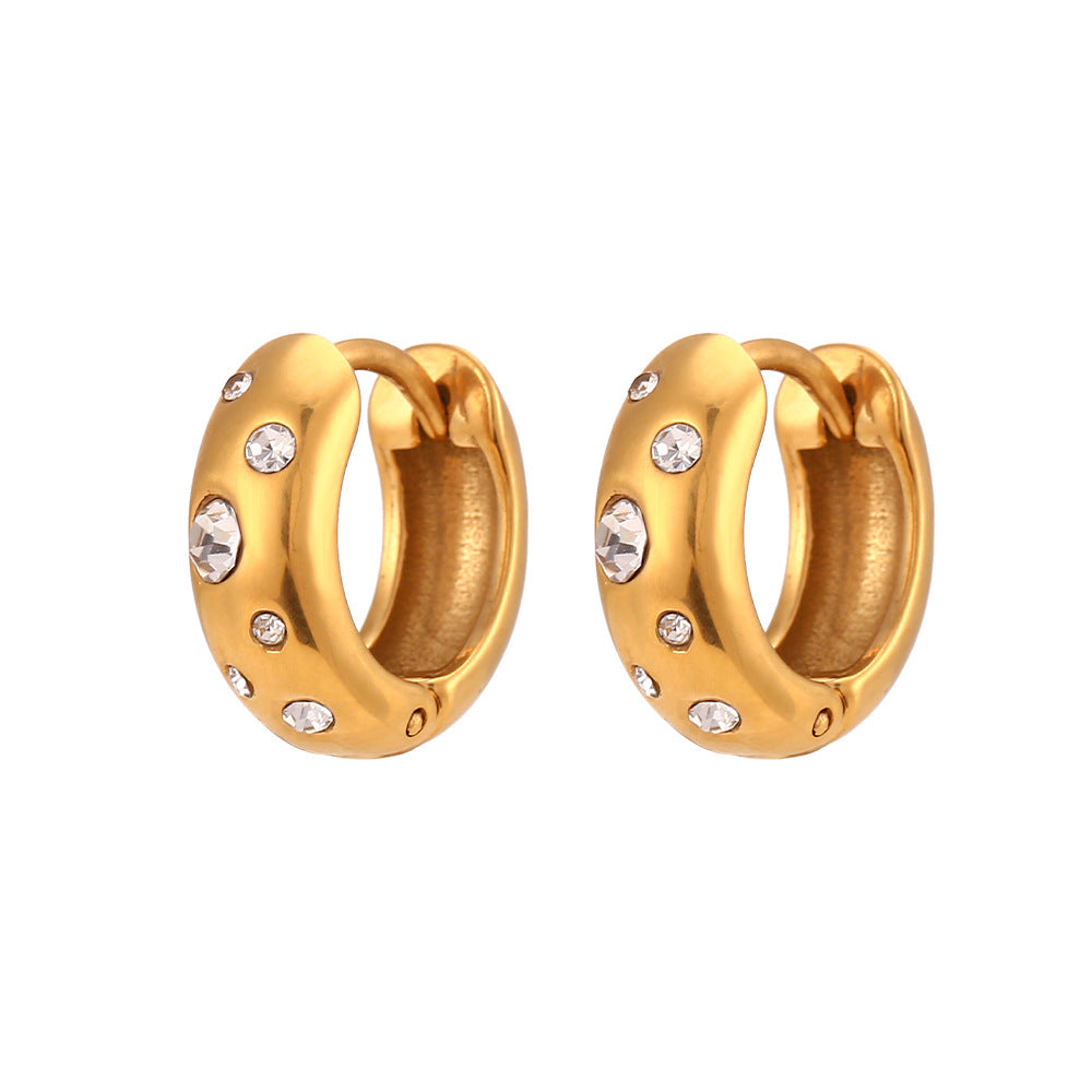 Popular Light Luxury Earrings Jewelry Stainless Steel Niche round Coarse Bread Zircon Earrings Accessories