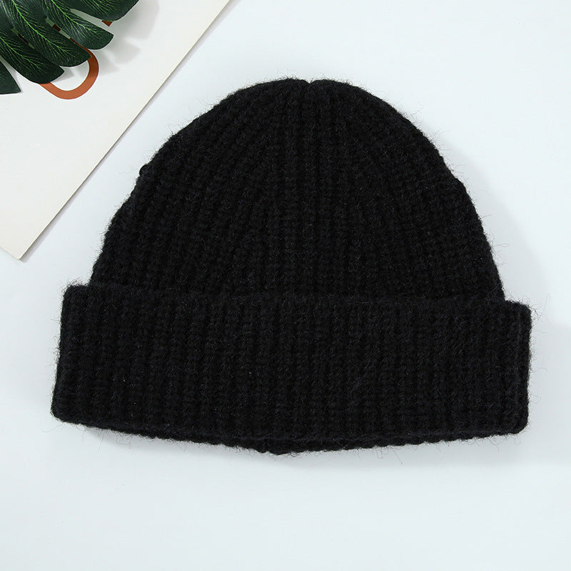 Women Winter Hat Big Head Circumference Warm Simple Wool Blend Solid Color Flanging Woolen Cap Beanie Hat