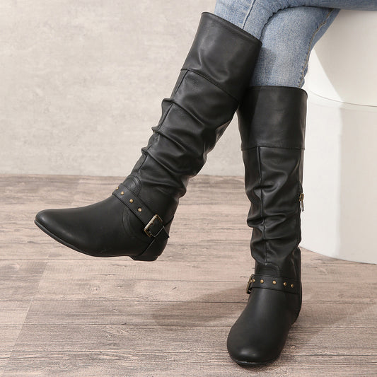 Retro Autumn Winter Women Boots Sleeve Belt Buckle Women Boots Women Round Toe Boots