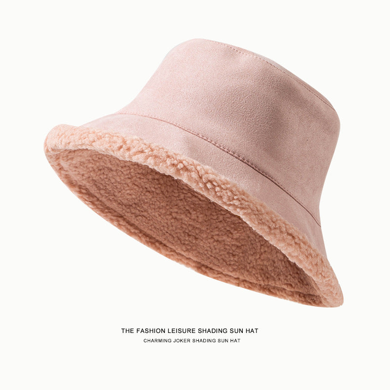 Bucket Hat Double Sided Thickened Lamb Wool Bucket Hat Women Protection All Matching Basin Hat