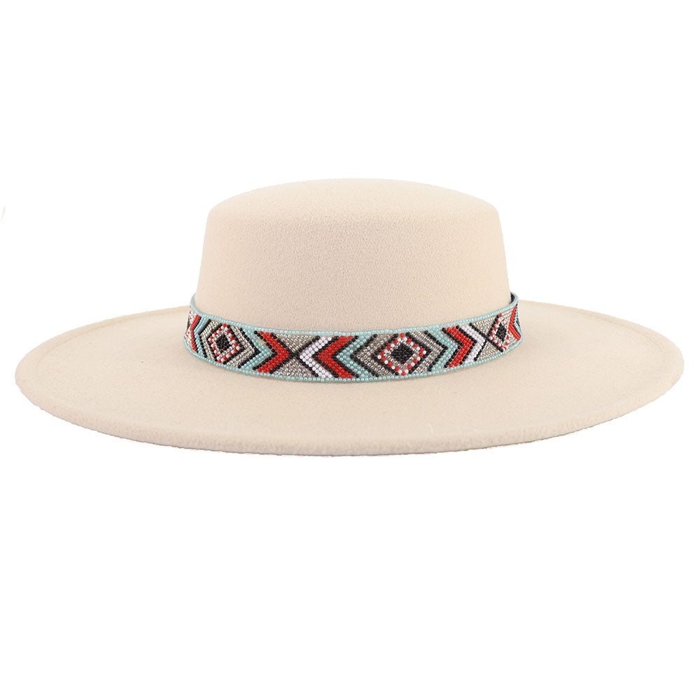 [Minimum order quantity is 2 pieces]Woolen Flat Top Hat Large Brim Hat Bohemian Holiday Broad Brimmed Hat