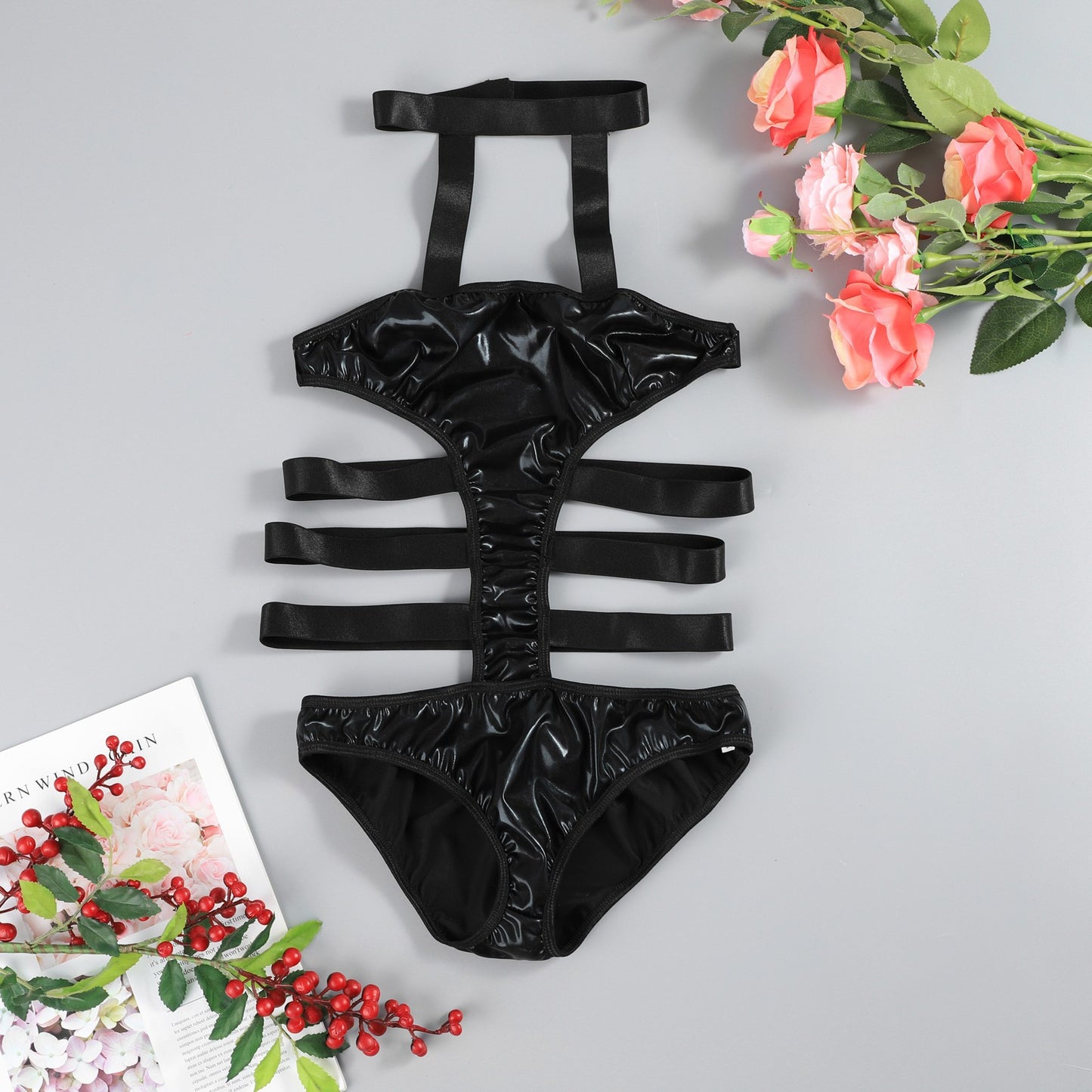 Sexy Buckle Bo Boning Corset Boning Corset Shaping Leather Jumpsuit Sexy Suit