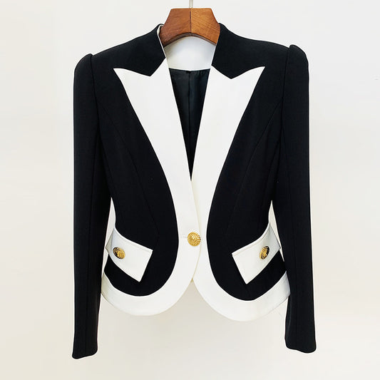 Matching Contrast Color Slim One Button Blazer Jacket