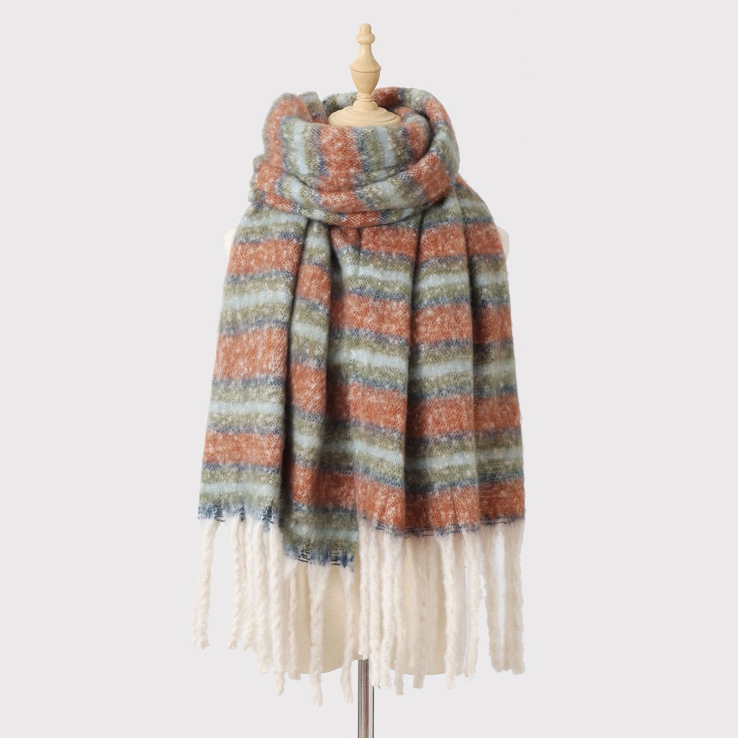 Mohair Winter Striped Scarf Women Warm Color Matching Cashmere High Grade Thickened Scarf Shawl