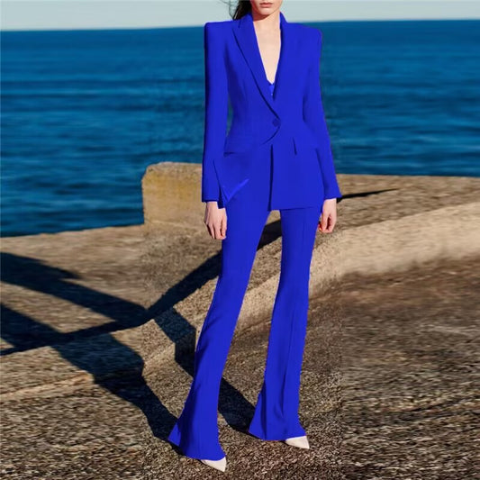 Star Business Wear One Button Cloth Cover Mid Length Suit Bell Bottom Pants Suit Two Piece Suit