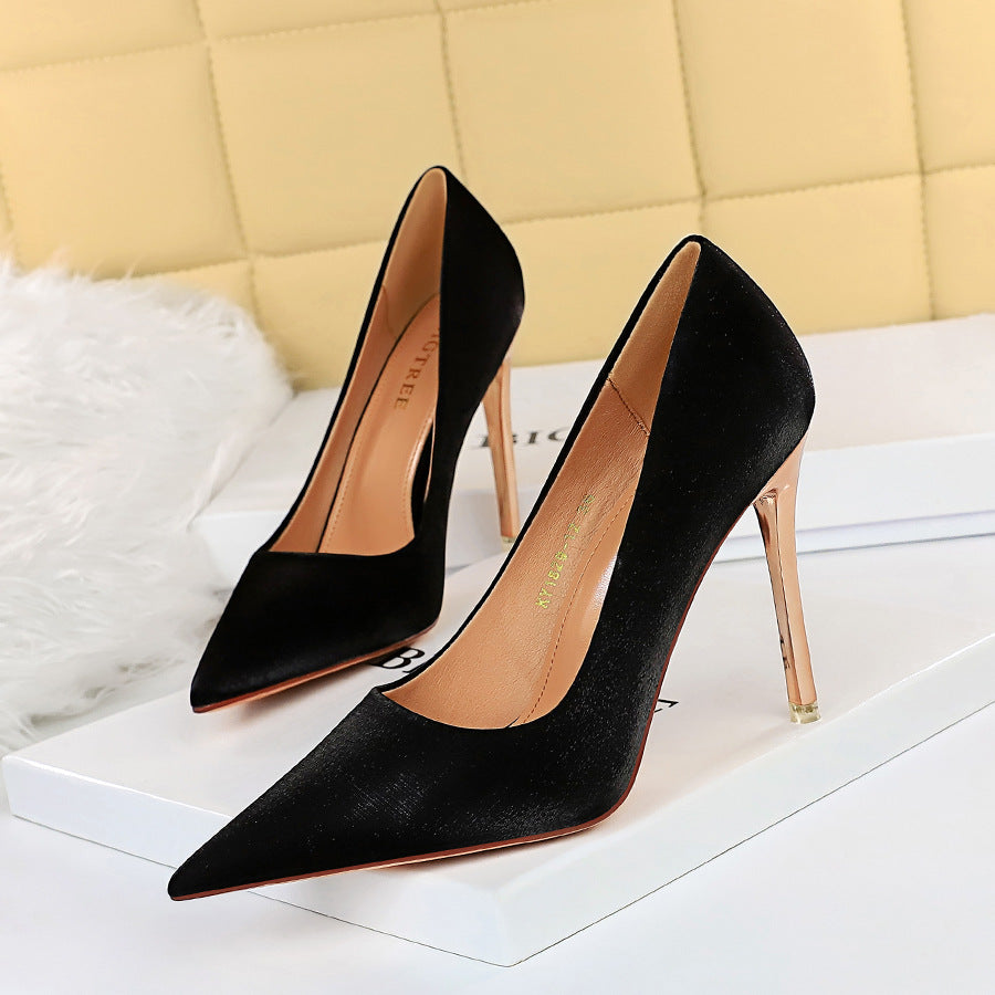 Sexy Slimming Stiletto Heel Satin High Heel Low Cut Pointed High Heels Women Shoes