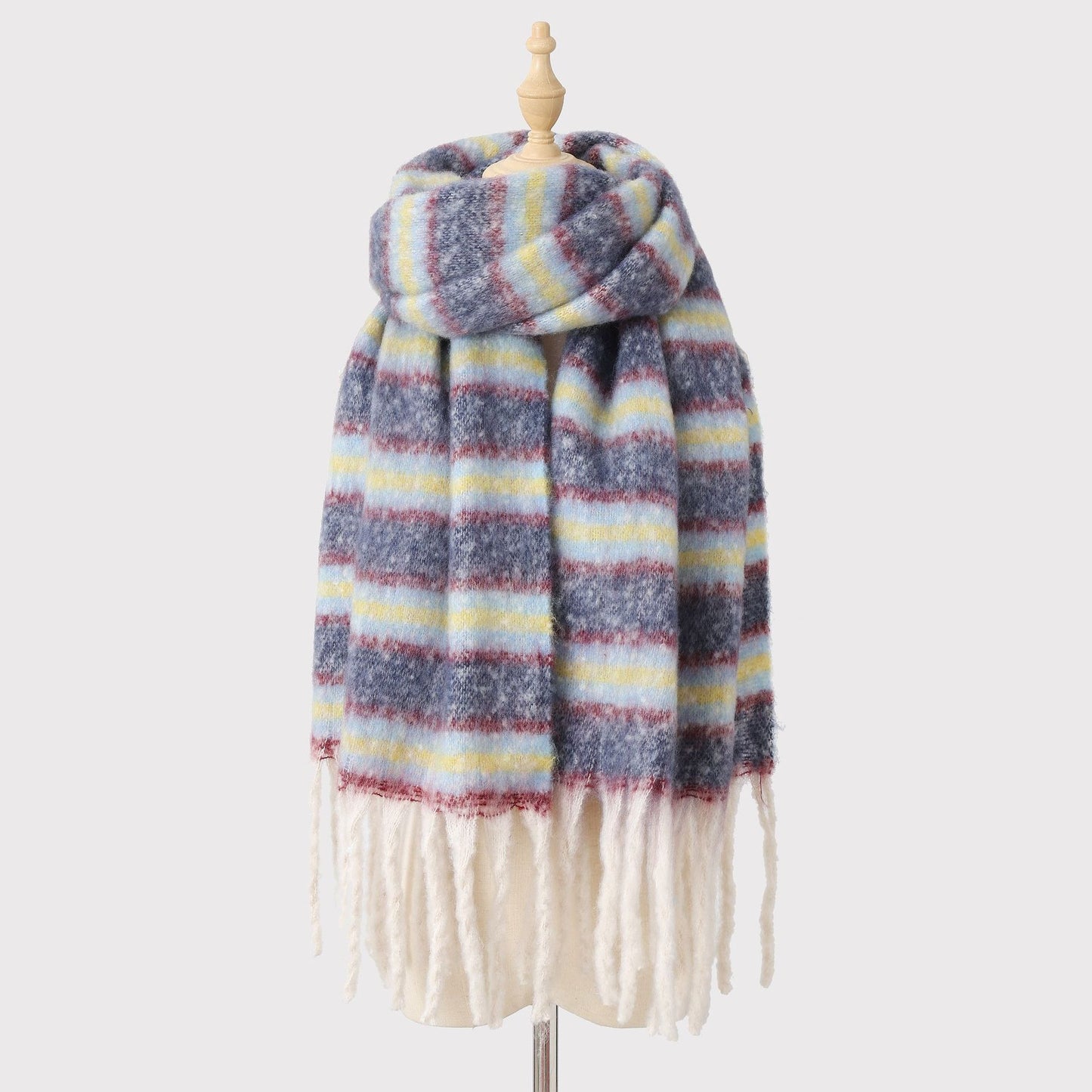 Mohair Winter Striped Scarf Women Warm Color Matching Cashmere High Grade Thickened Scarf Shawl