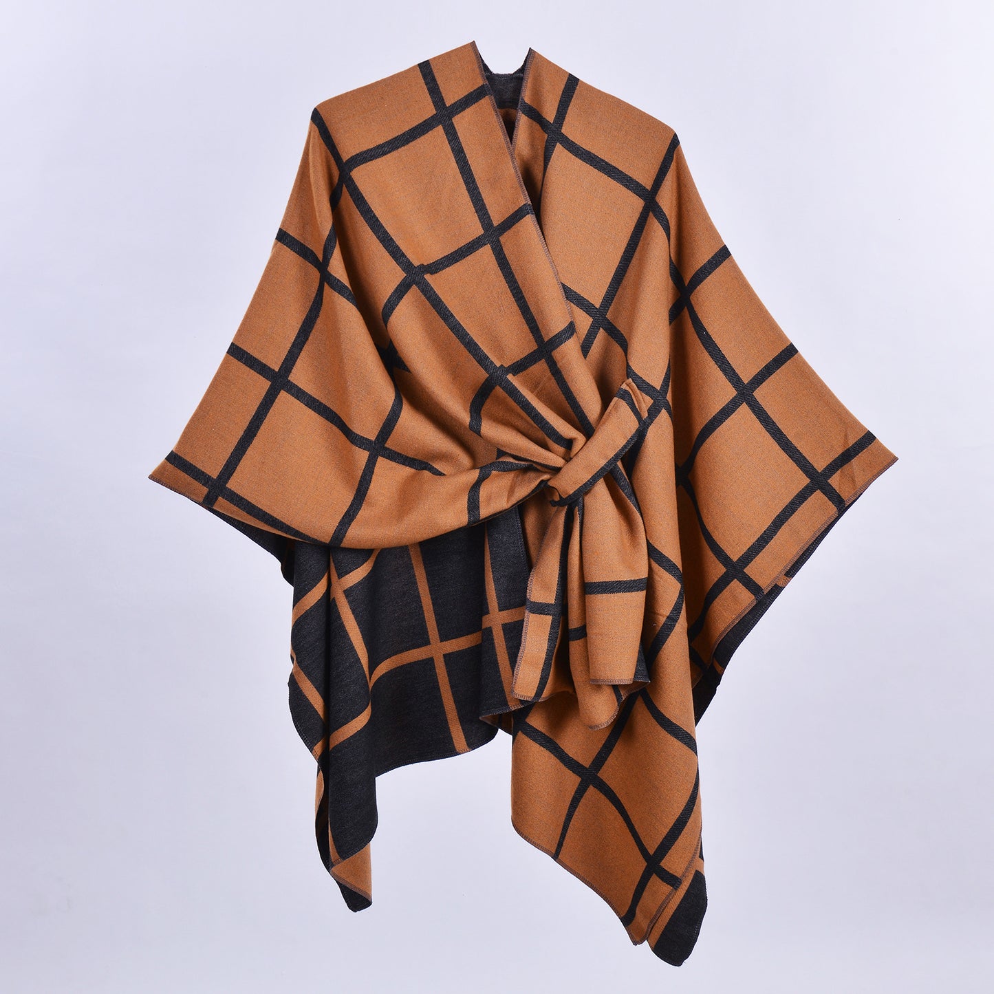 Autumn Winter Warm Scarf Shawl Classic Plaid Lace up Cardigan Outdoor Office Warm Blanket