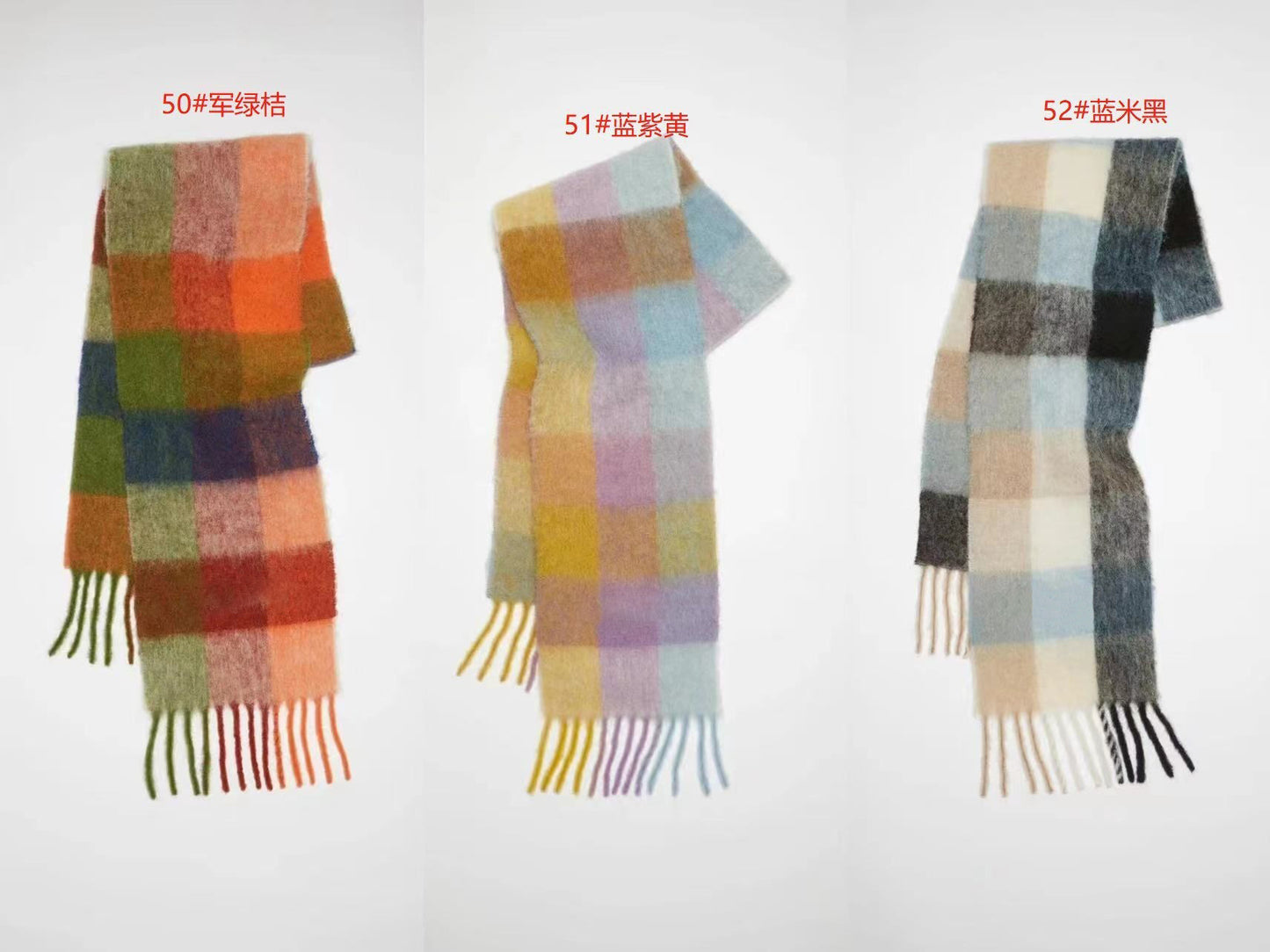 Women Plaid Scarf Winter Warm Plaid Rainbow Tassel Cashmere like Shawl Scarf