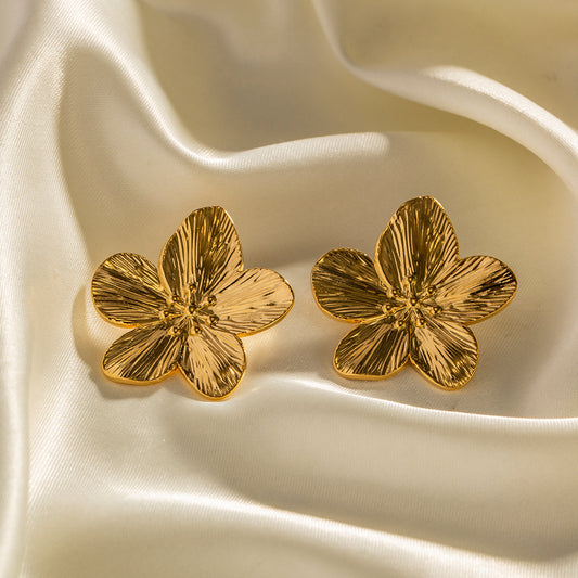 French Court Matte Retro Gold Stainless Steel Floral Metal Stud Earrings High Grade Earrings Earrings Accessories