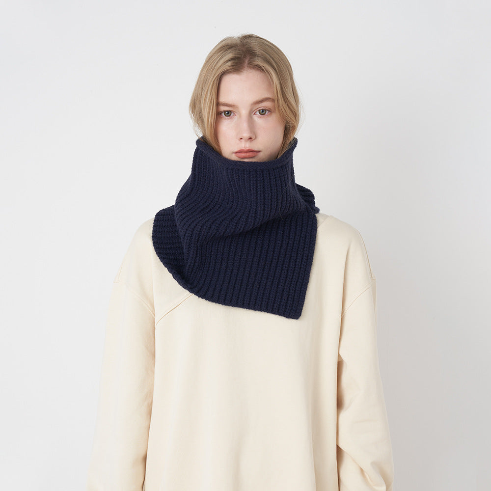 Autumn Winter Wear Solid Color Knitted Scarf Women High Neck Split Warm Cascading Collar Windproof Neck Scarf