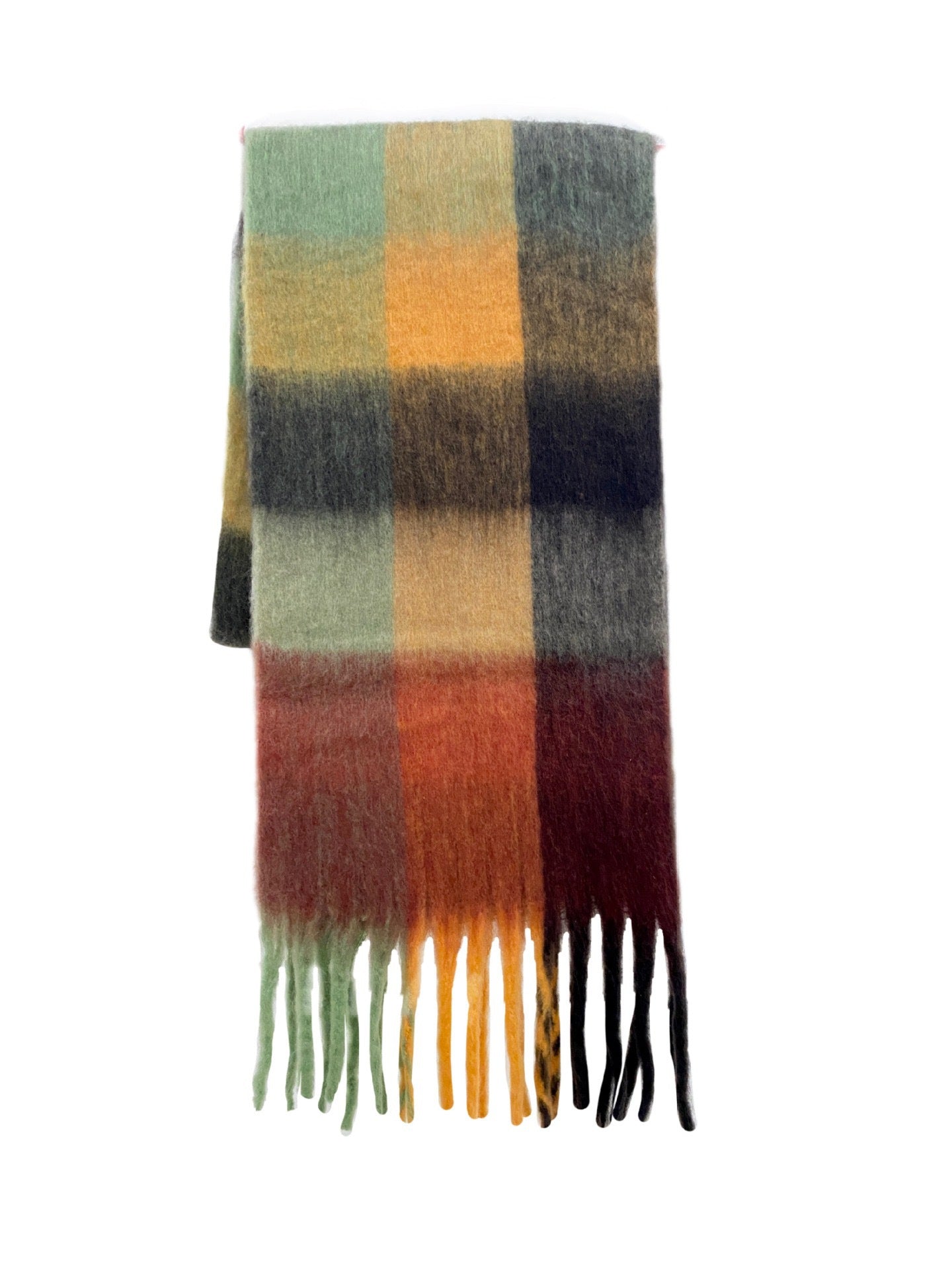 Women Plaid Scarf Winter Warm Plaid Rainbow Tassel Cashmere like Shawl Scarf