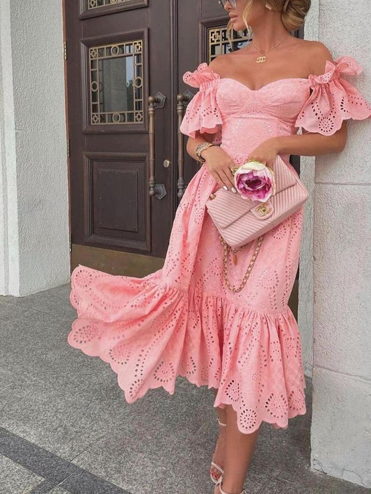 Fall Women Clothing Sexy Off The Shoulder Polka Dot Dress Maxi Dress