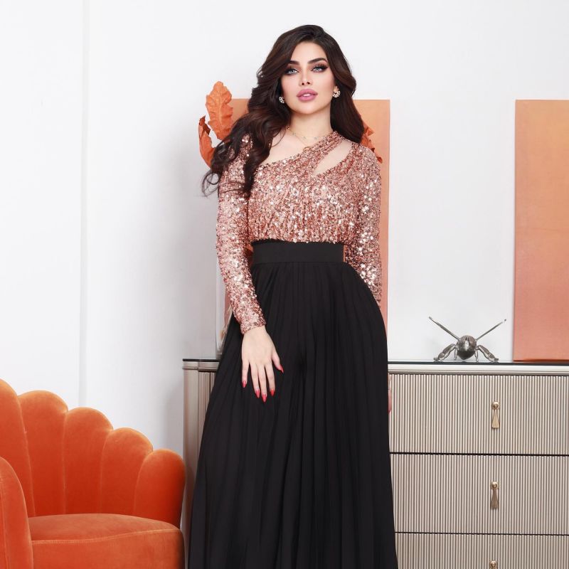 Autumn Winter Middle East Women round Neck Sexy Long Sleeved Trousers Sequin Jumpsuit