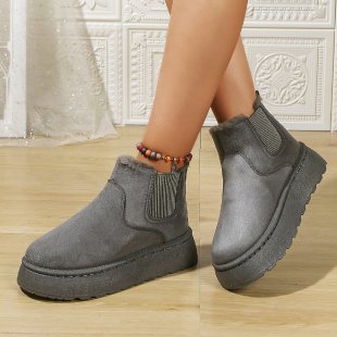 Autumn Winter Ladies Platform Snow Boots Cotton Shoes Brushed Lining round Toe Slip on Cotton Boots