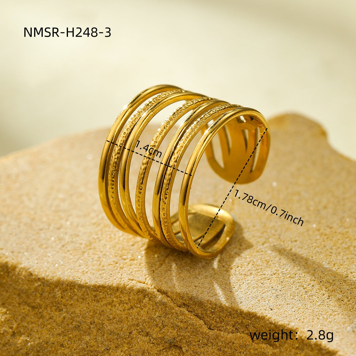 Cold 18K Gold Geometric Abstract Irregular Asymmetric Titanium Steel Ring Open Stainless Steel Ring Accessories