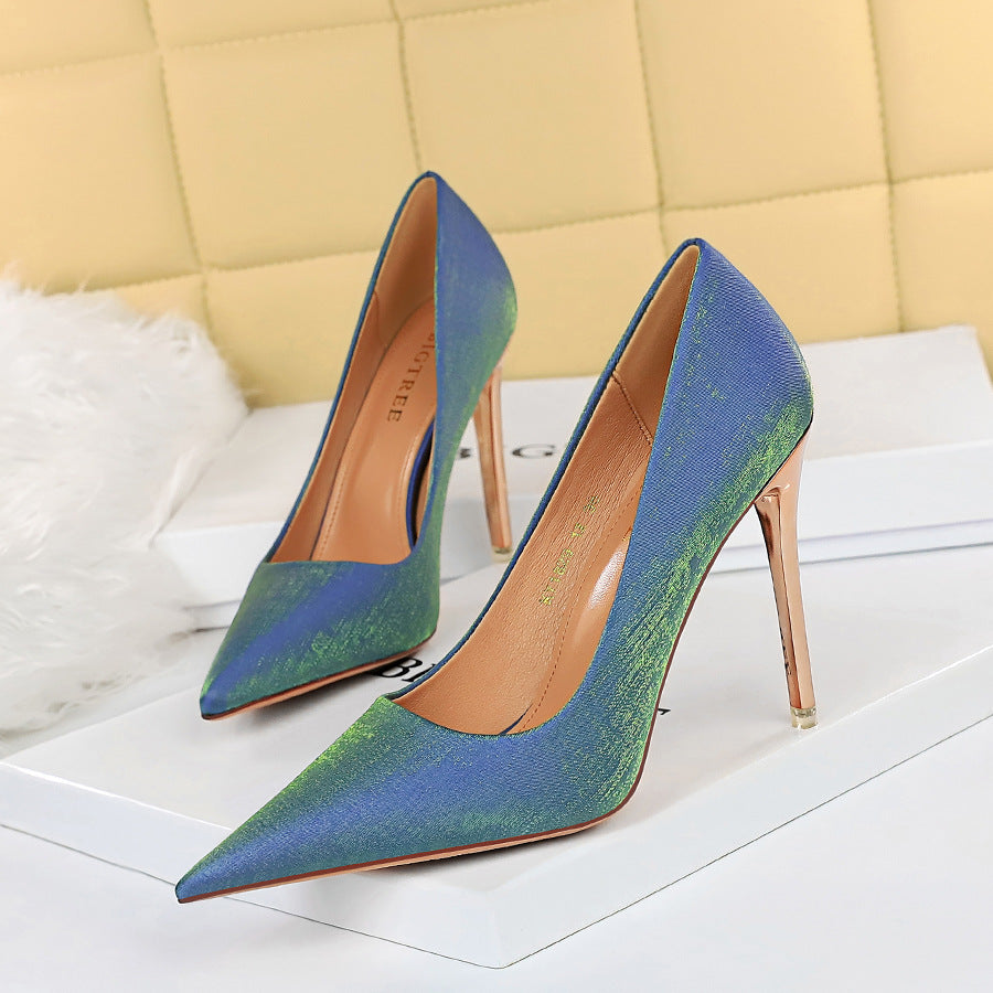 Sexy Slimming Stiletto Heel Satin High Heel Low Cut Pointed High Heels Women Shoes