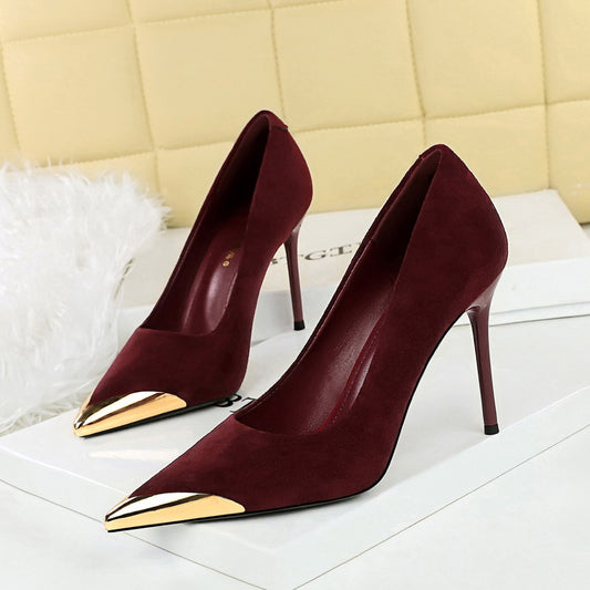 Cocktail Women Shoes Leopard Print High Heels Stiletto Suede Shallow Mouth Metal Pointed Toe Pumps Super High Heel