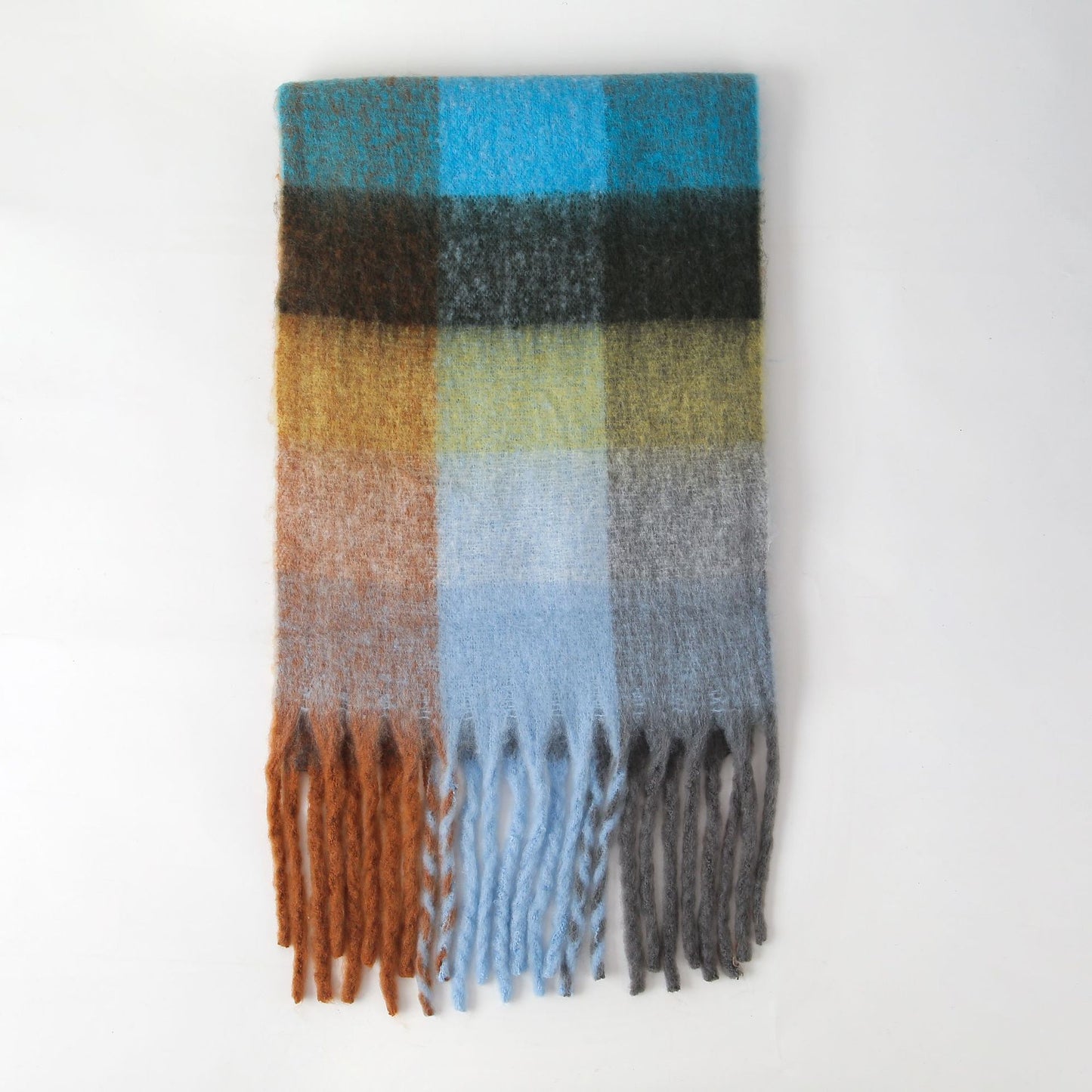 Plaid Scarf Women Nordic Autumn Winter Soft Glutinous Warm Wool Contrast Color Check Scarf Shawl