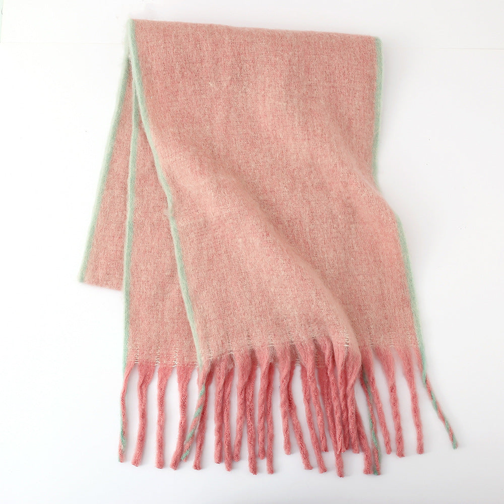 Solid Color Willow Palisade Thick Beard Mohair Scarf Women Winter Thickened Circle Yarn Warm Student Shawl