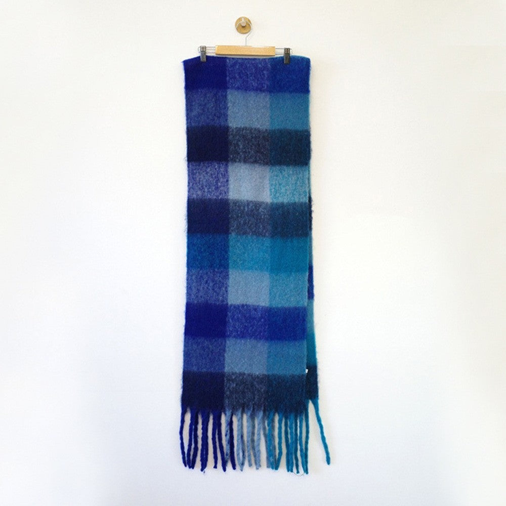 Women Plaid Scarf Winter Warm Plaid Rainbow Tassel Cashmere like Shawl Scarf