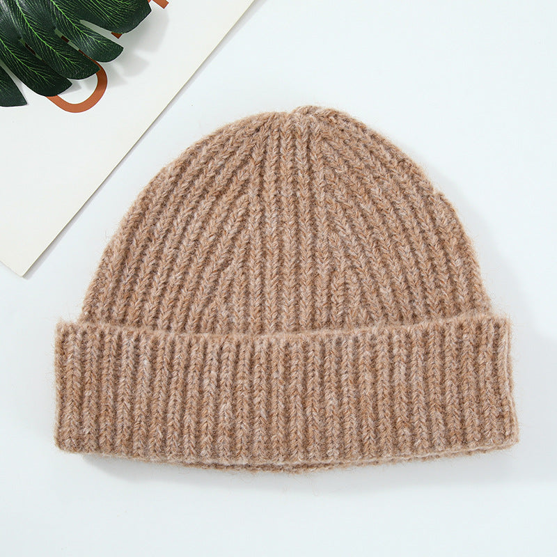 Women Winter Hat Big Head Circumference Warm Simple Wool Blend Solid Color Flanging Woolen Cap Beanie Hat