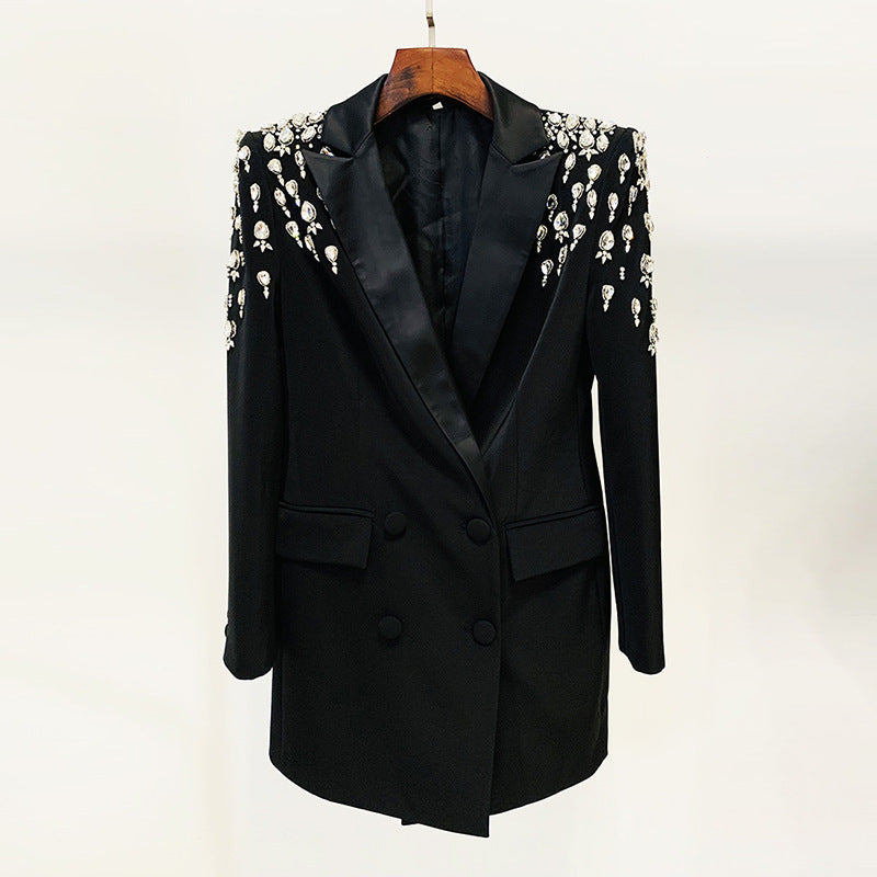 Star Handmade Gorgeous Heavy Industry Beads Diamond Embedded Slim Fit Long Blazer