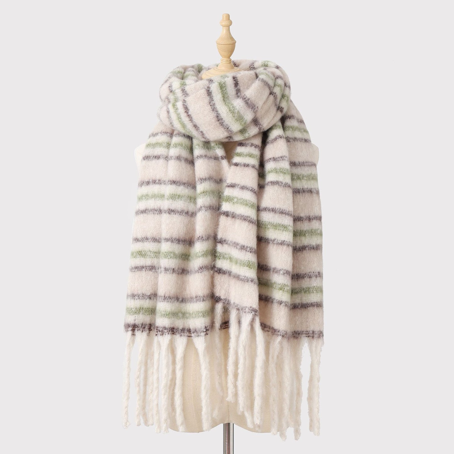 Mohair Winter Striped Scarf Women Warm Color Matching Cashmere High Grade Thickened Scarf Shawl