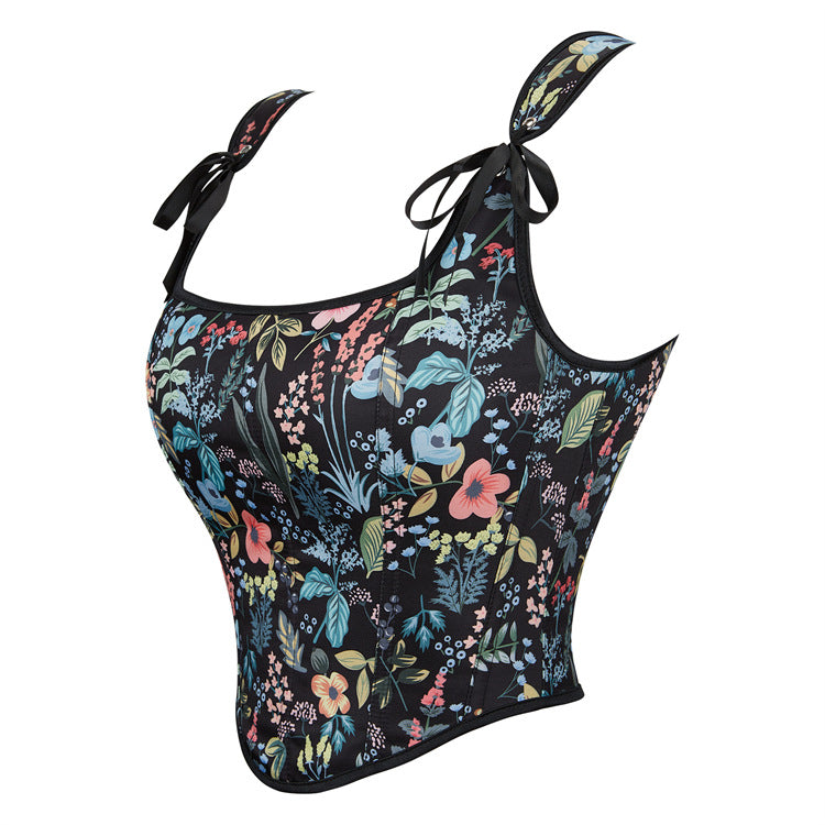 Black Floral Adjustable Shoulder Strap Women Tube Top Push up Top