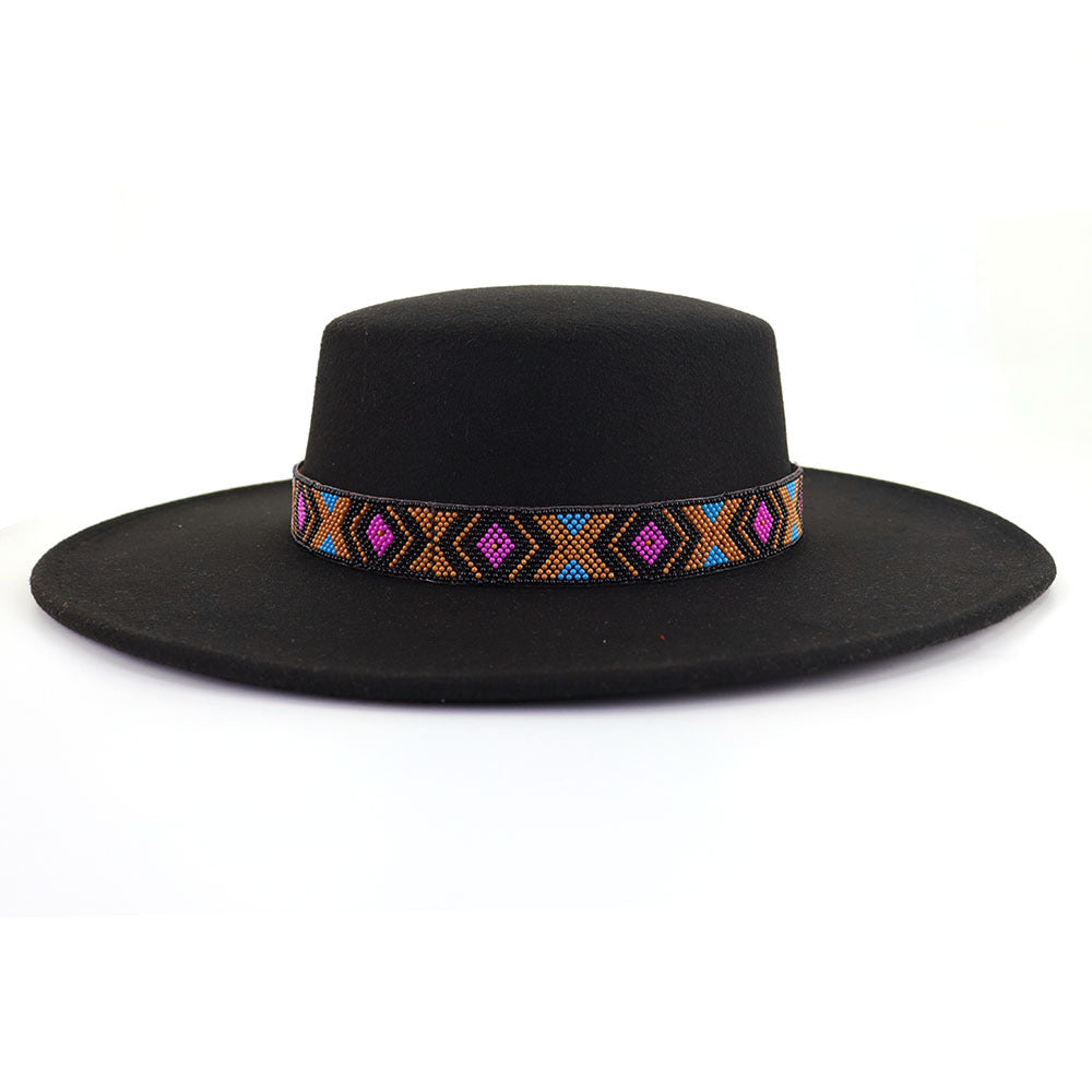 [Minimum order quantity is 2 pieces]Woolen Flat Top Hat Large Brim Hat Bohemian Holiday Broad Brimmed Hat