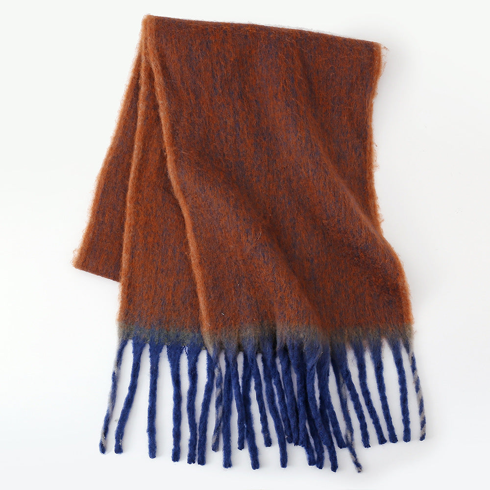 Solid Color Willow Palisade Thick Beard Mohair Scarf Women Winter Thickened Circle Yarn Warm Student Shawl