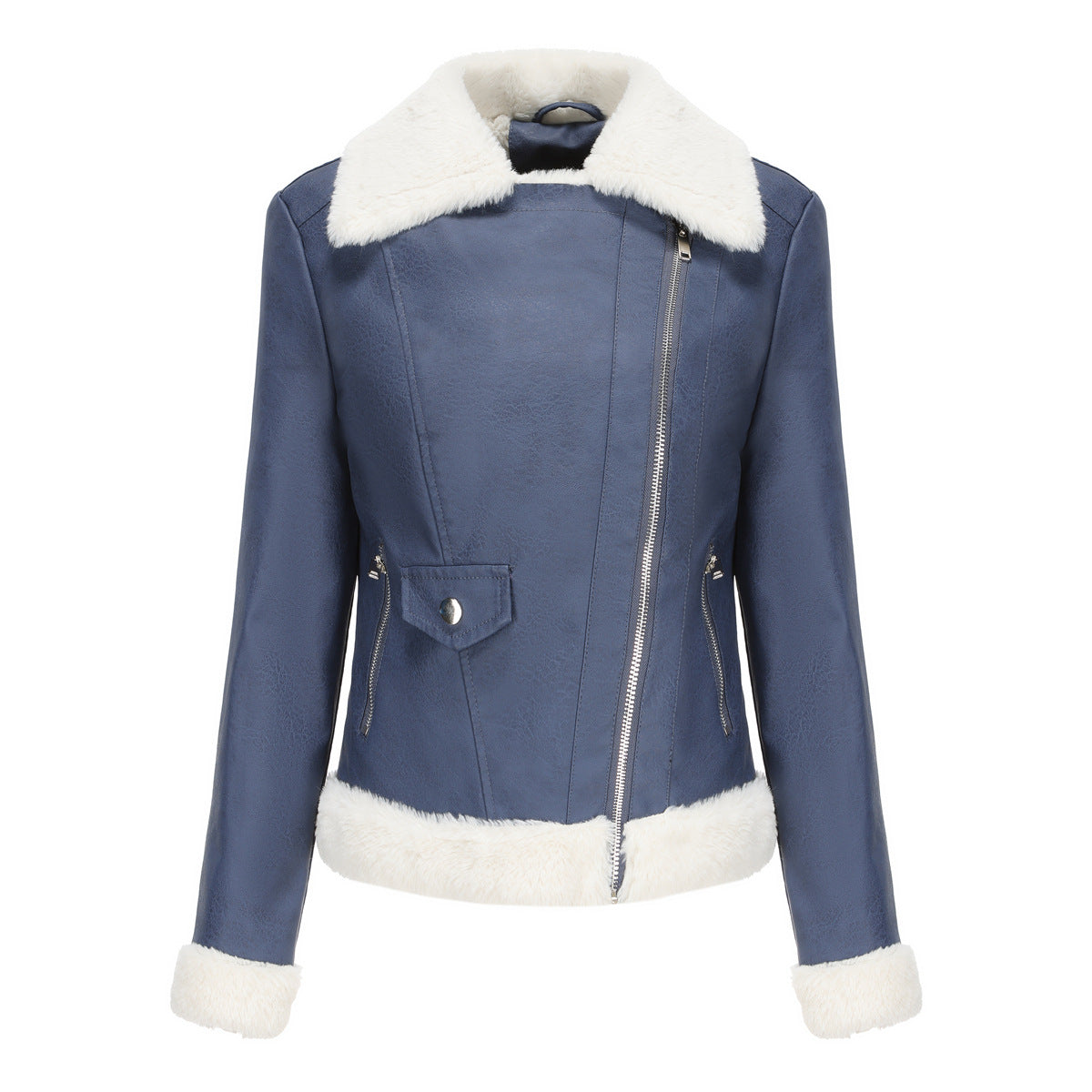 Autumn Winter Fleece Leather Jacket Women European Size Warm Long Sleeves Turn down Collar Coat Office Casual Jacket