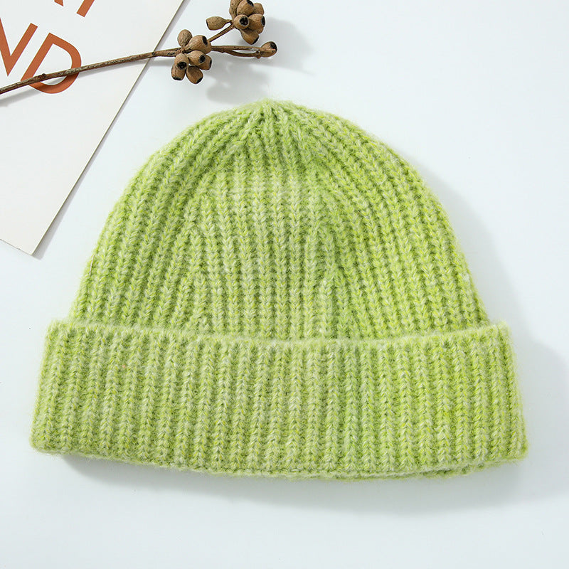 Women Winter Hat Big Head Circumference Warm Simple Wool Blend Solid Color Flanging Woolen Cap Beanie Hat