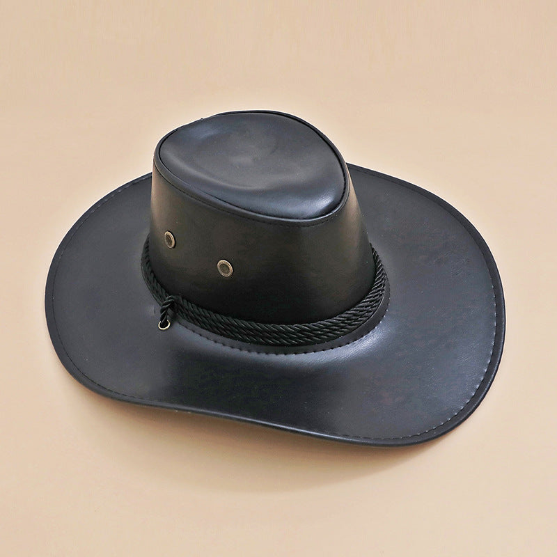 Black Faux Leather British Jazz Hat Women Top Hat Horse Riding Panama Western Denim Hat