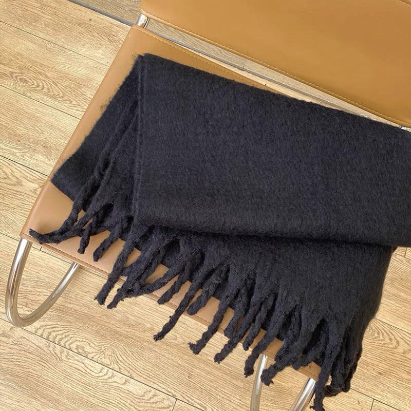 Winter Mohair Cashmere like Solid Color Scarf Lengthen Thicken Thick Tassel Autumn Winter Warm Scarf