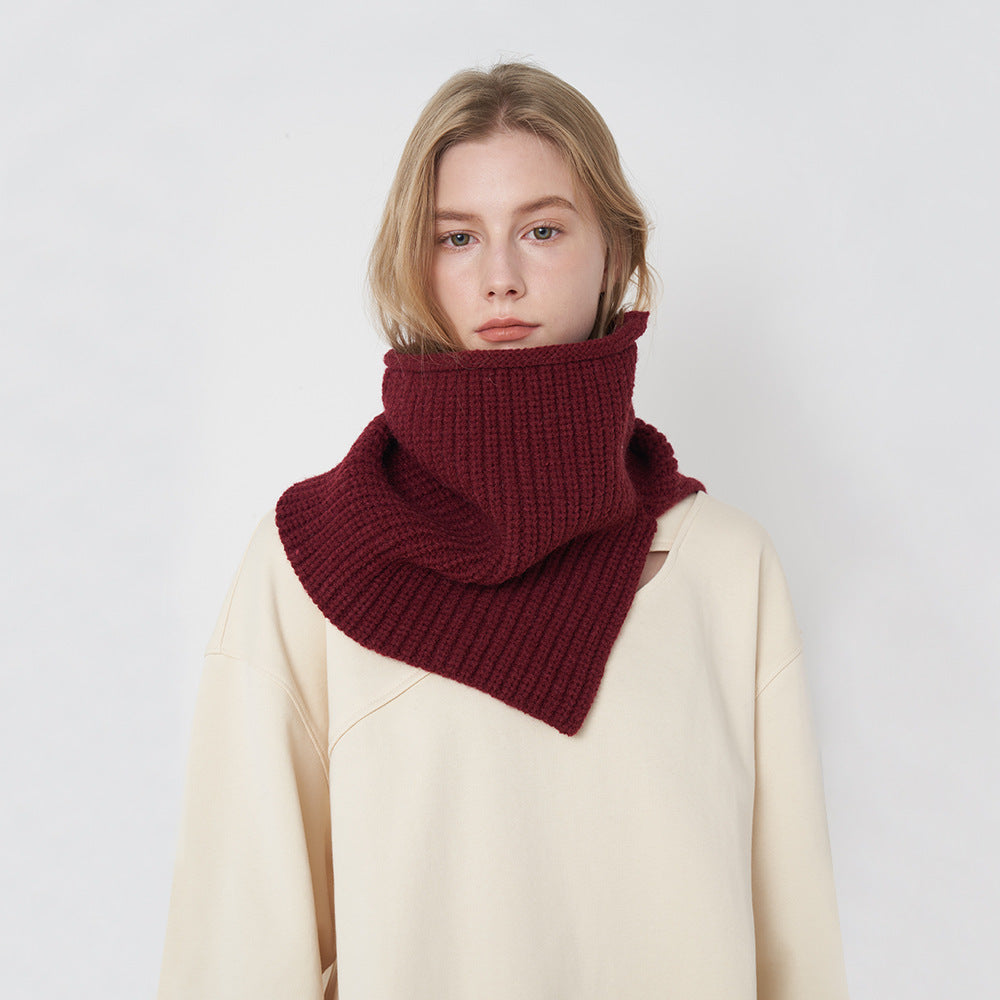 Autumn Winter Wear Solid Color Knitted Scarf Women High Neck Split Warm Cascading Collar Windproof Neck Scarf